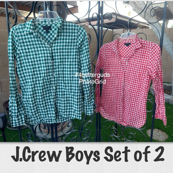 SET 2 Bundle J.Crew Boys Check Gingham Print Cotton Long Sleeve Button Shirt 2 - Picture 14 of 15